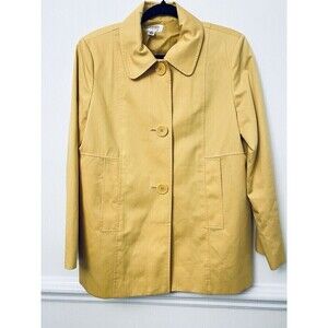 Talbots Womens Yellow Peacoat Coat Pockets Button Down Lined Cotton Sz 14 Petite
